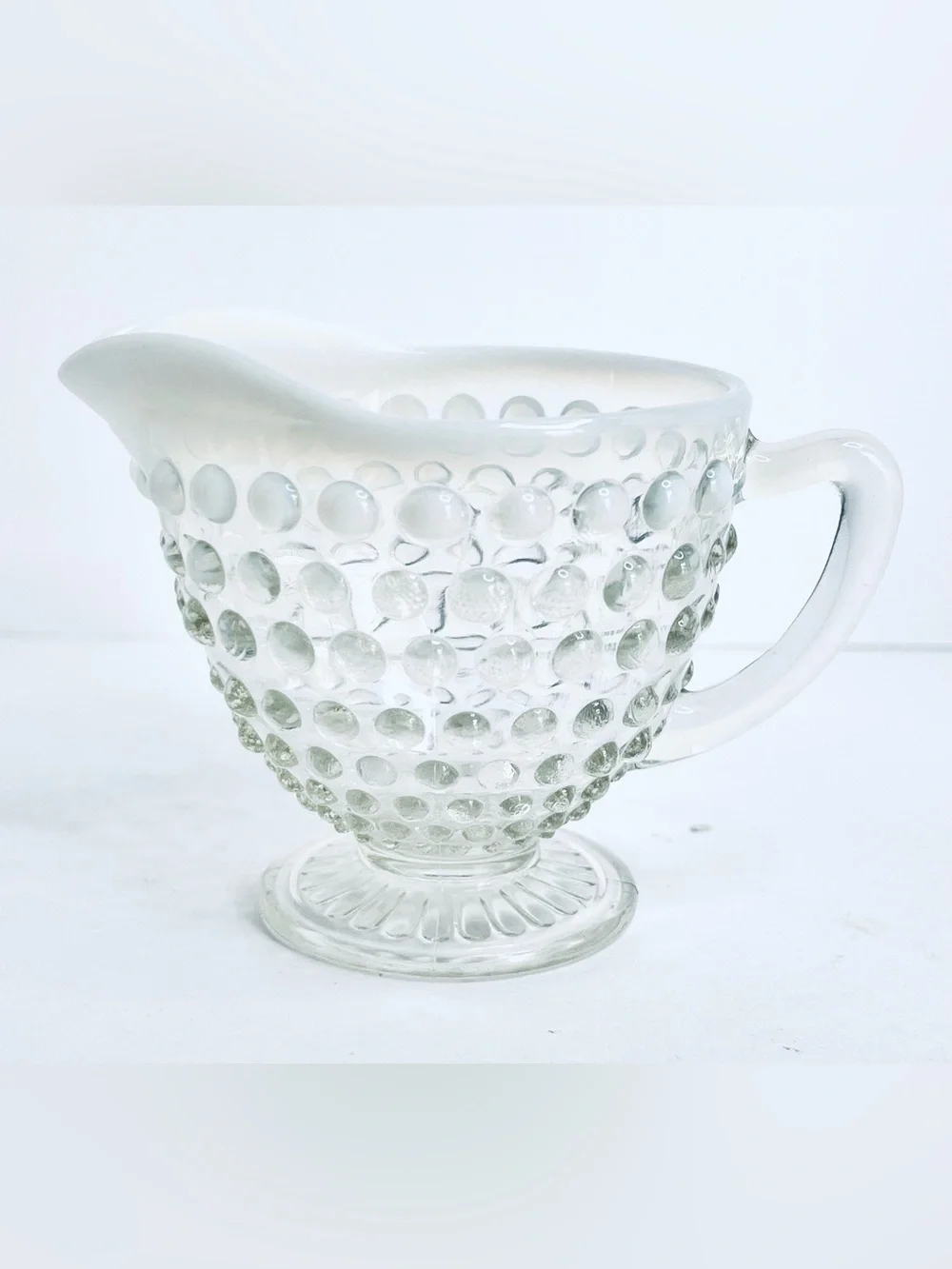 Vintage Anchor Hocking Moonstone Hobnail Opalescent Glass Footed Creamer